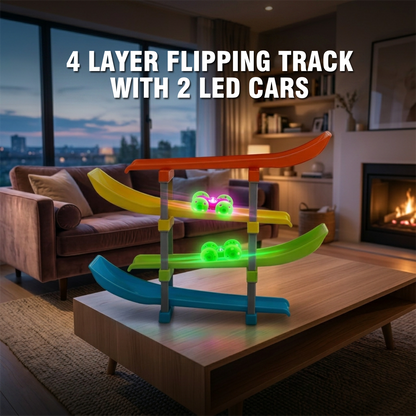 4 Layer Flipping Car Track Set with 2 Blowing LED Cars