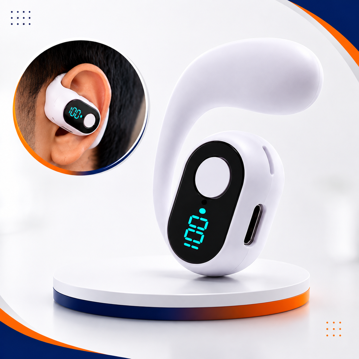Clip On Wireless Bluetooth Calling Earphone With Display