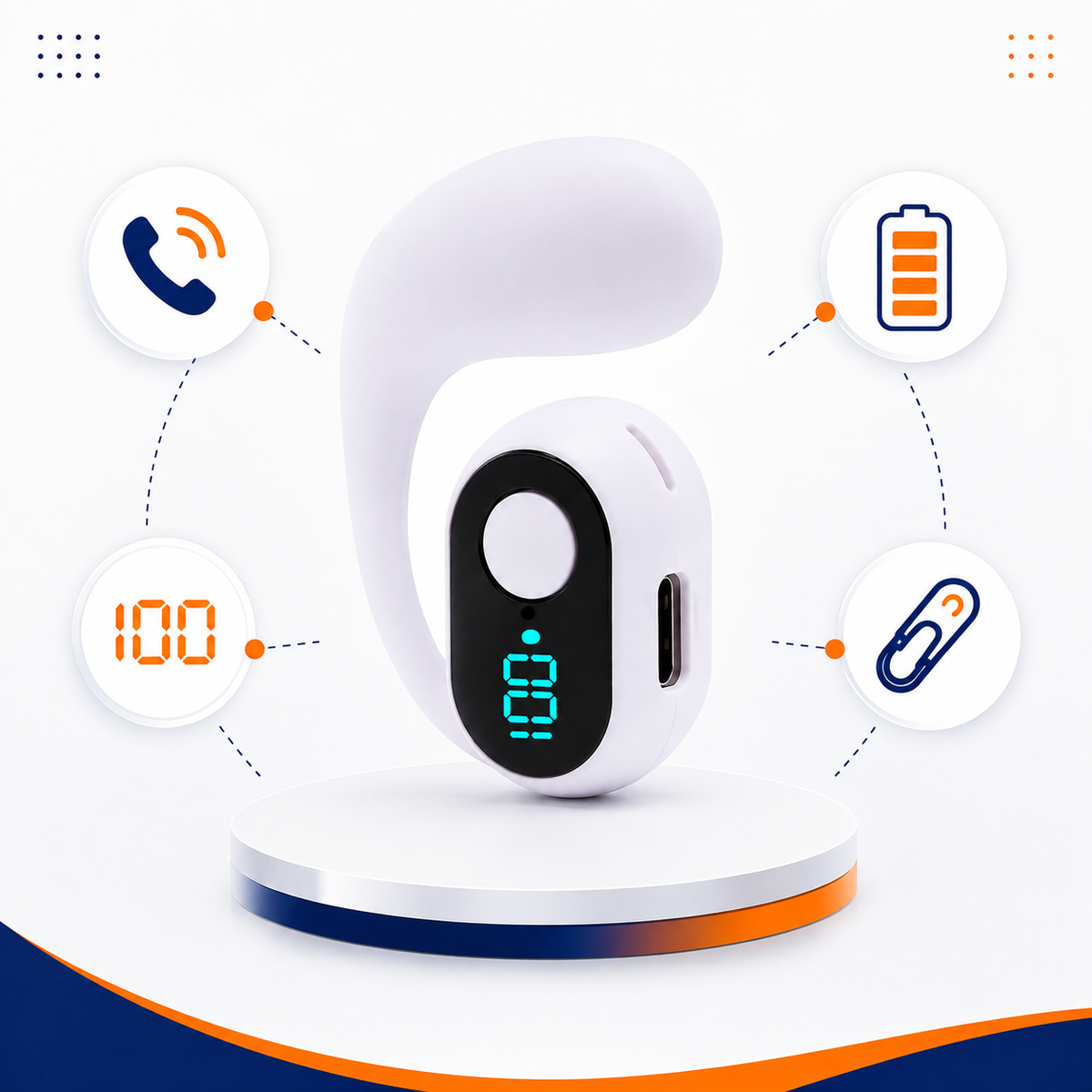 Clip On Wireless Bluetooth Calling Earphone With Display