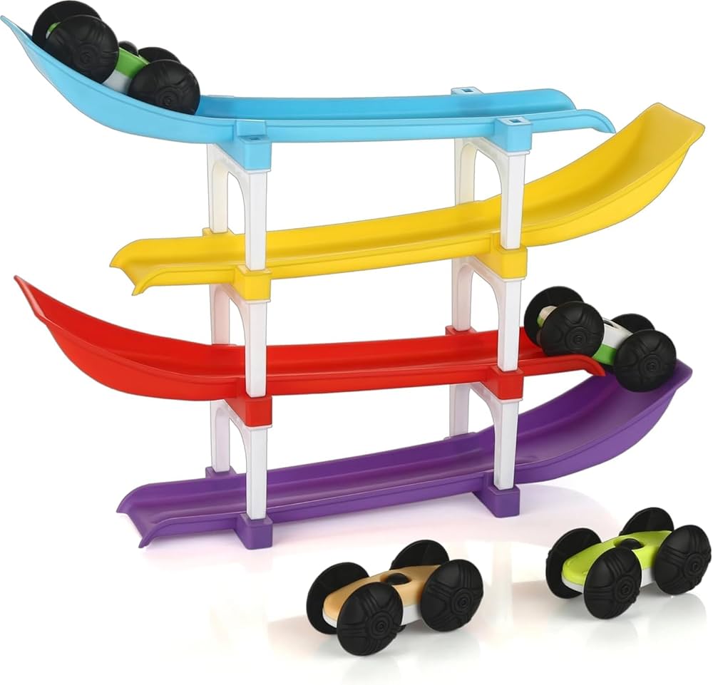 4 Layer Flipping Car Track Set with 2 Blowing LED Cars