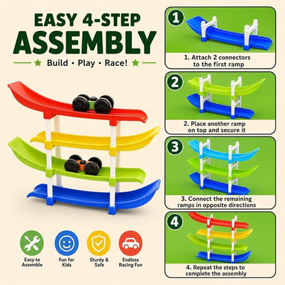 4 Layer Flipping Car Track Set with 2 Blowing LED Cars