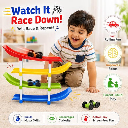 4 Layer Flipping Car Track Set with 2 Blowing LED Cars