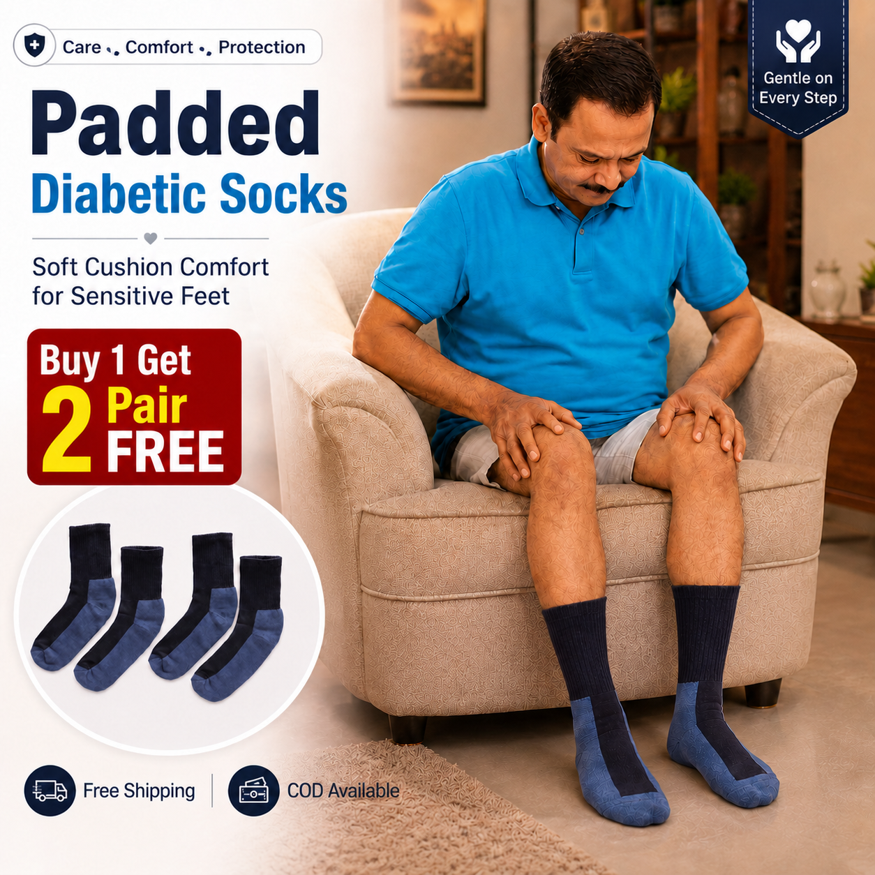 Padded Diabetic Socks for Sensitive Feet - Buy 1 Get 2 Pair Free