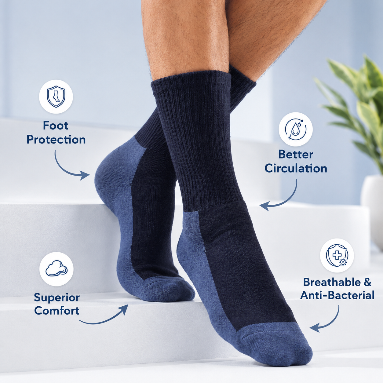 Padded Diabetic Socks for Sensitive Feet - Buy 1 Get 2 Pair Free